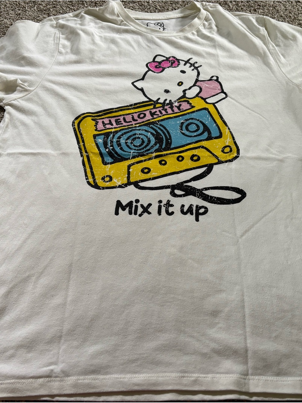 Hello Kitty White Tee with Pink Bow and Yellow Cassette - Mix It Up